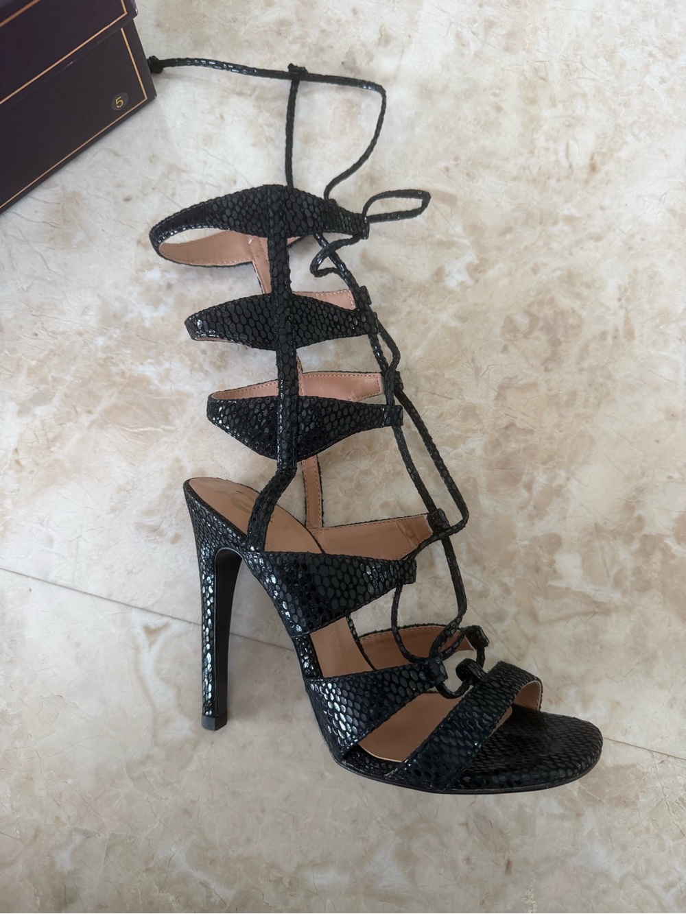 Vince Camuto Black Textured Gladiator Heel